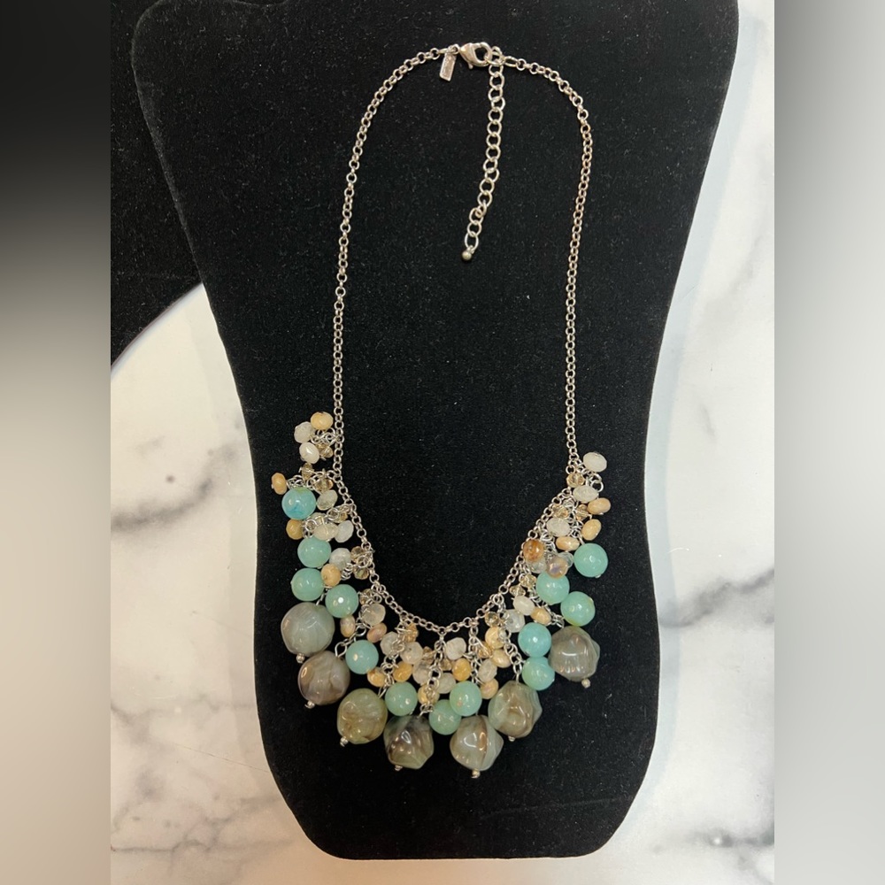 Lan Bauble Layer necklace Sea-foam Green & Opaque Beads large/Small cascade - Picture 3 of 5